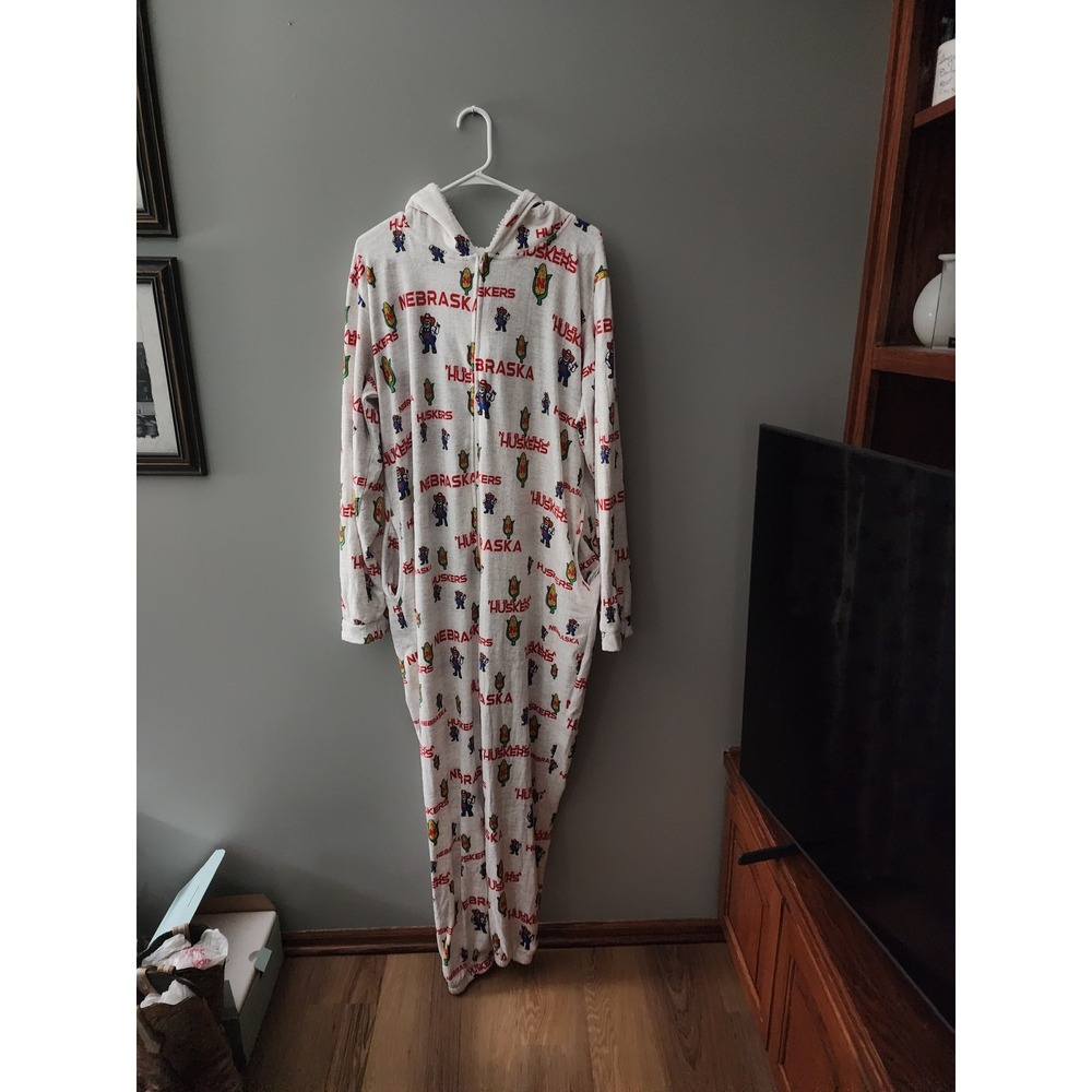 Concepts Sport Nebraska Huskers Hooded Union Suit Pajamas XL Gray Red Zip Up